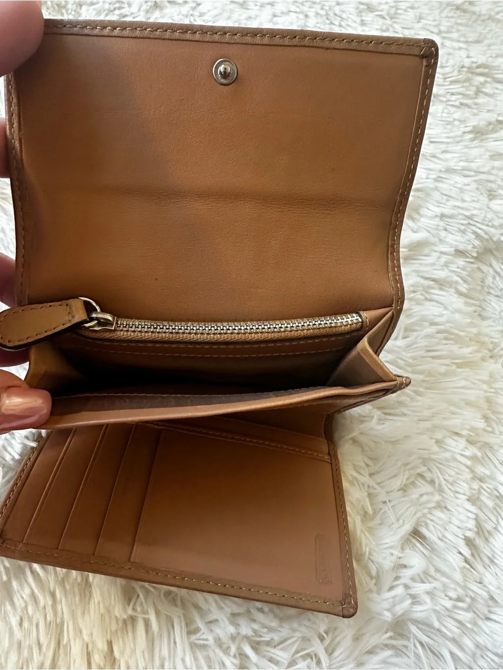 Coach Signature Canvas Trifold Wallet Khaki Brown Jacquard Leather Vintage Y2K